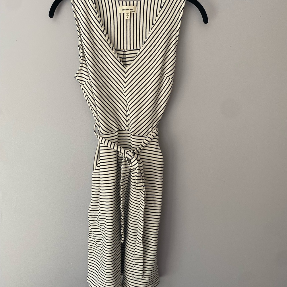 Monteau Black and White Striped Midi Dress